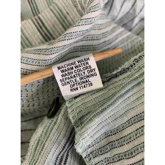 Flax Striped Lt Blue Woven Linen Tunic Dress Size 1G Lagenlook - Picture 11 of 11